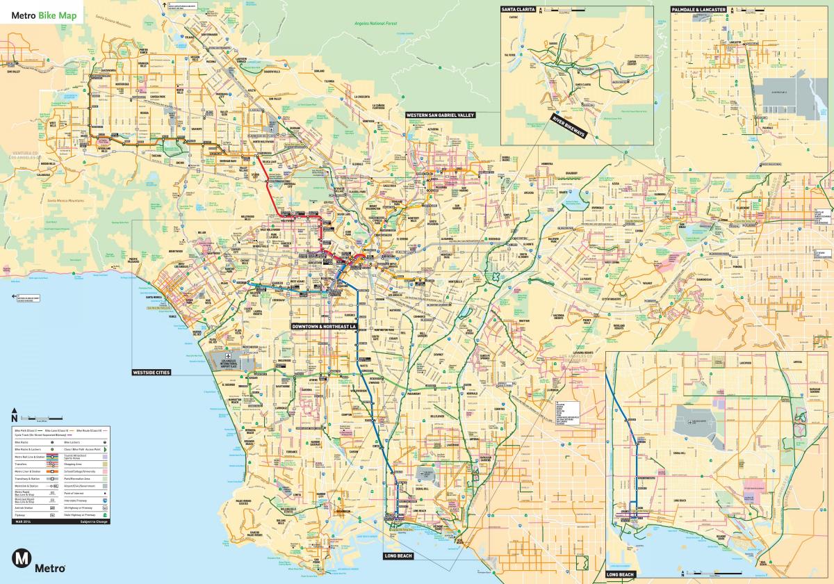 ロサンゼルスの自転車専用レーンの地図