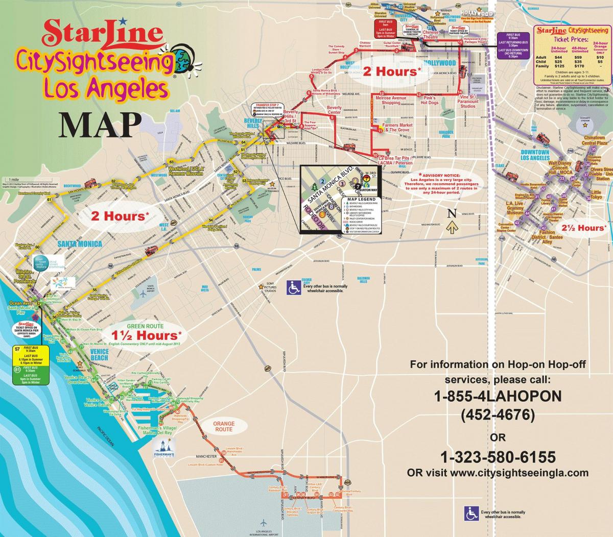 ロサンゼルス ホップオンホップオフバスツアーの地図